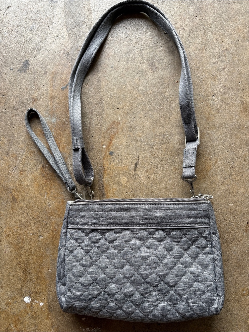 Travelon Anti Theft Quilted Gray Crossbody with wristlet strap